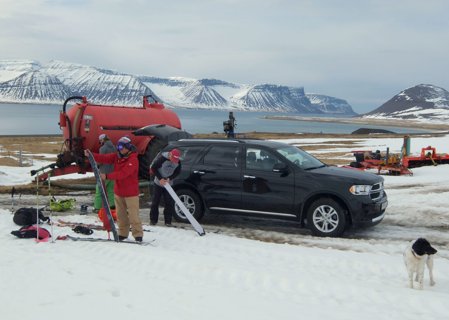 Getting our gear ready with Dýrafjörður in the background