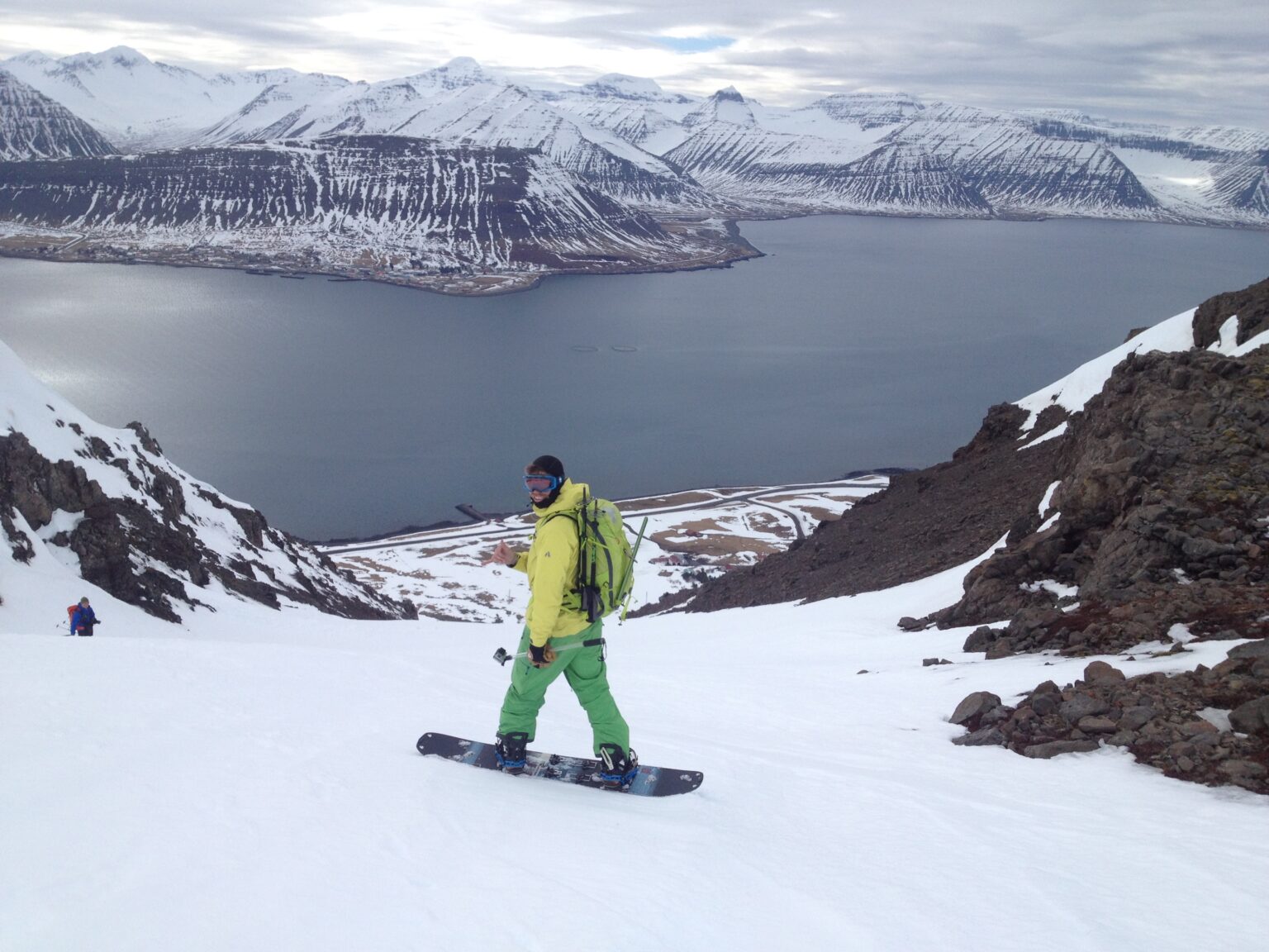 About ready to do some snowboarding around Dýrafjörður in the Westfjords of Iceland
