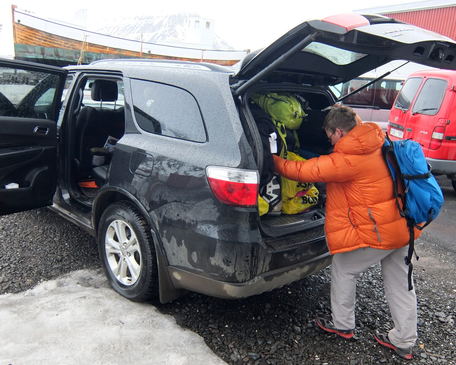 Filling the rental car full of ski touring gear