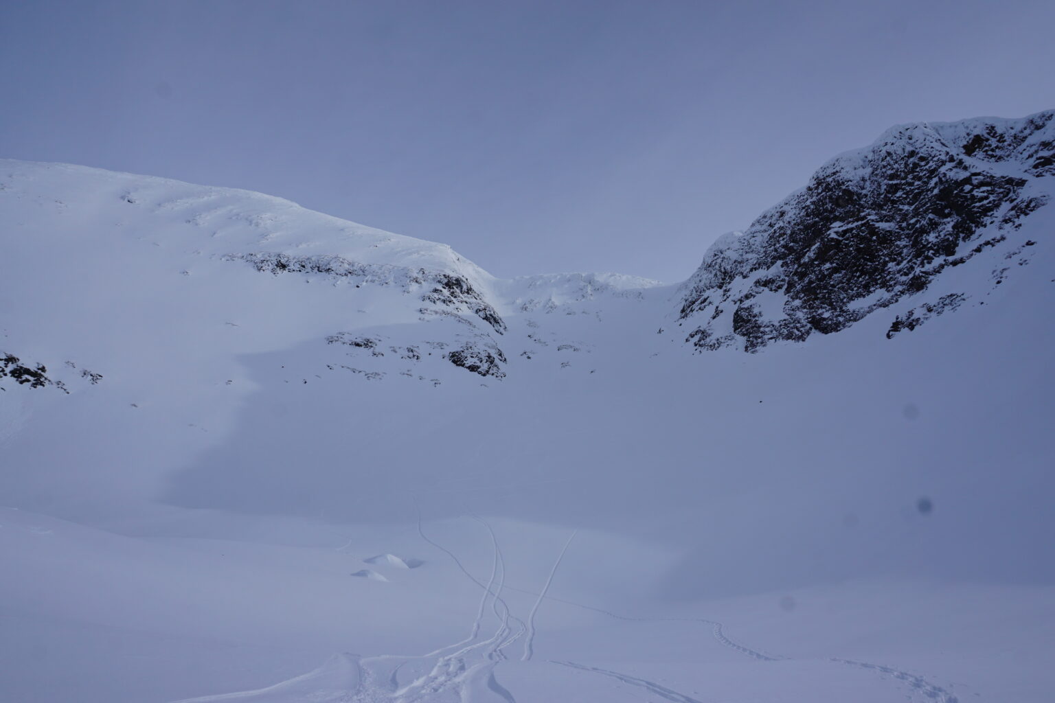 Looking back up the Tamokfjellet North chute