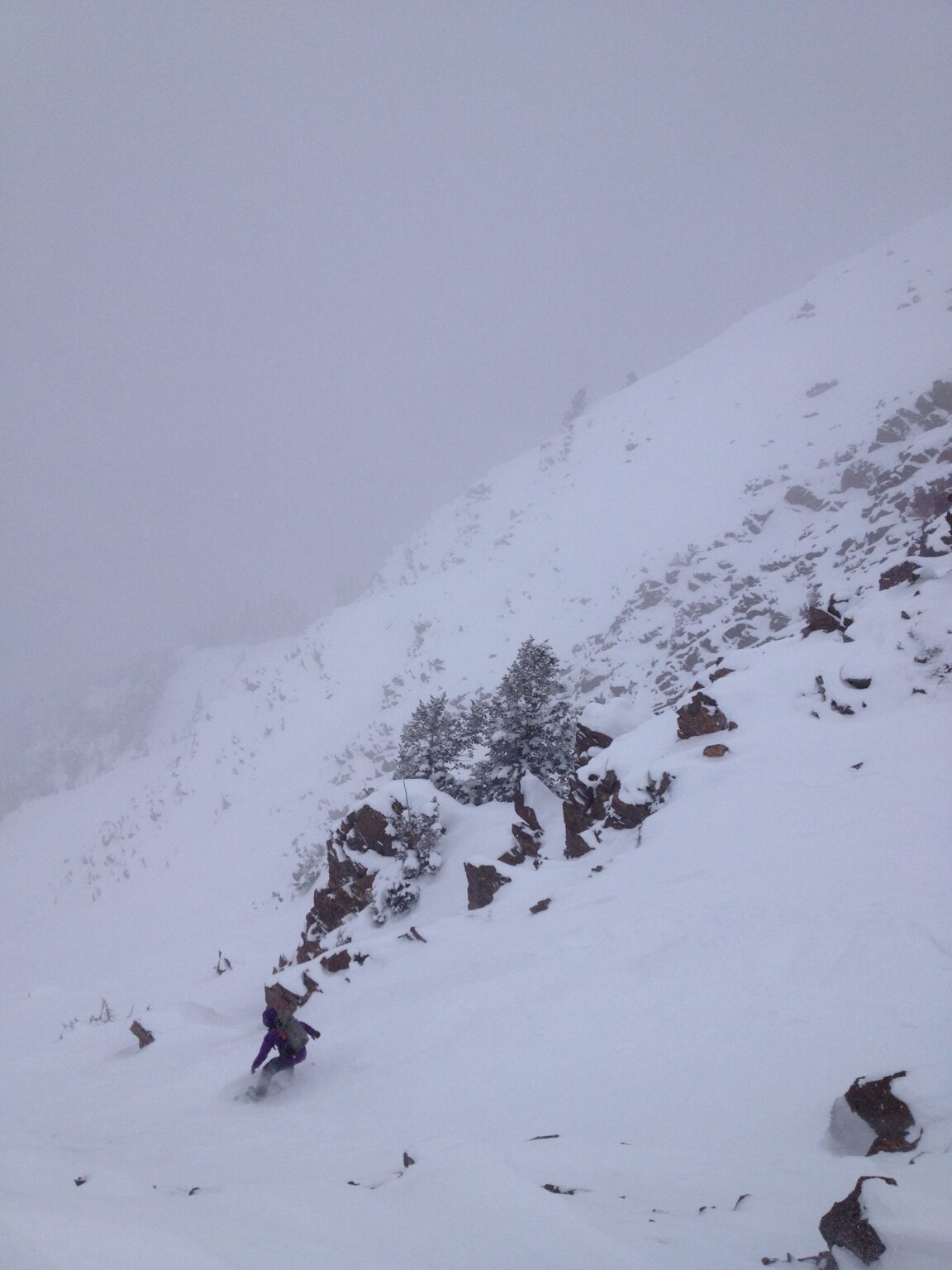 Finding good snow while riding down the White Pine Chute