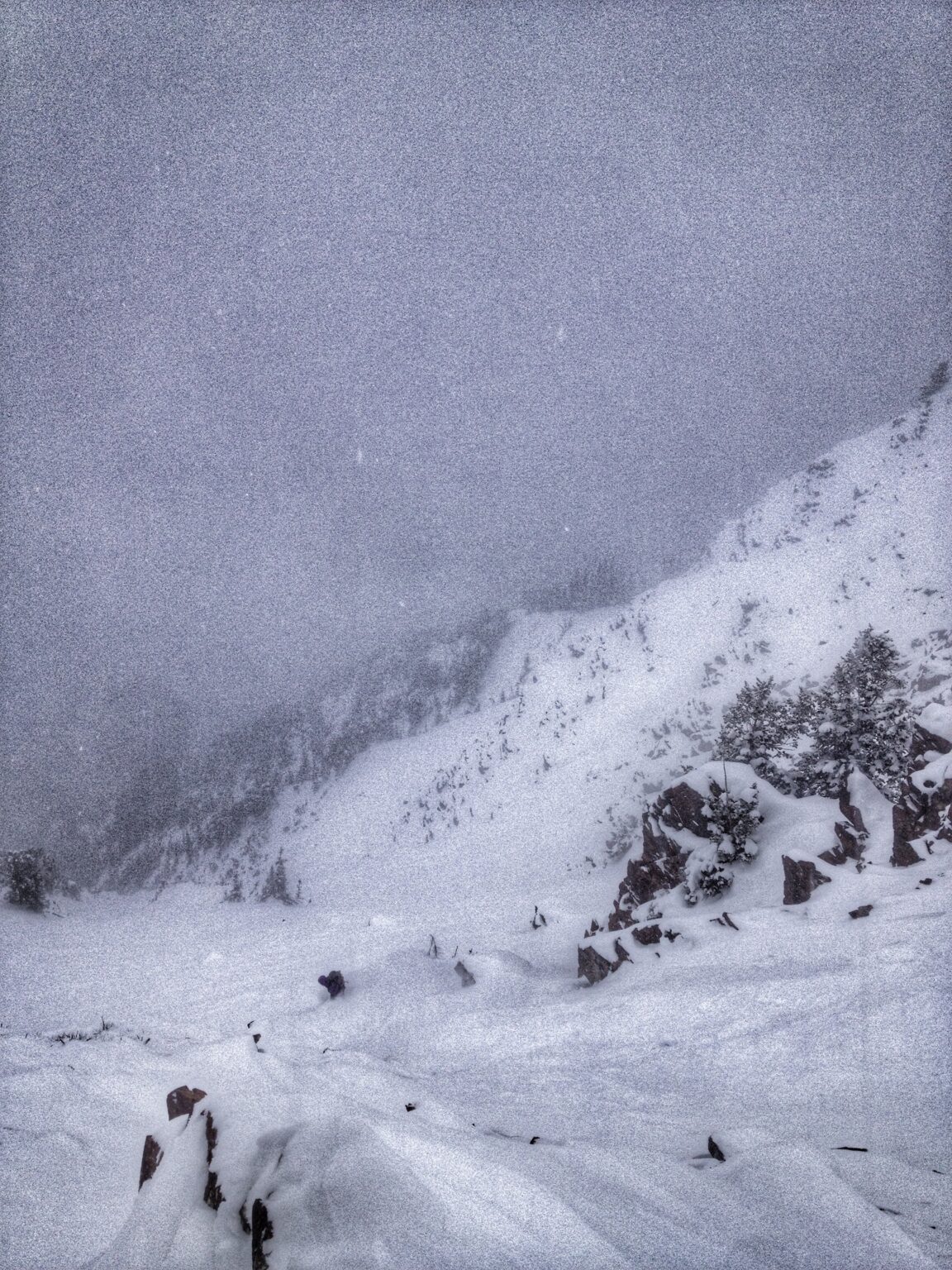 Looking down the White Pine chute towards Little Cottonwood Canyon in the Wasatch Backcountry