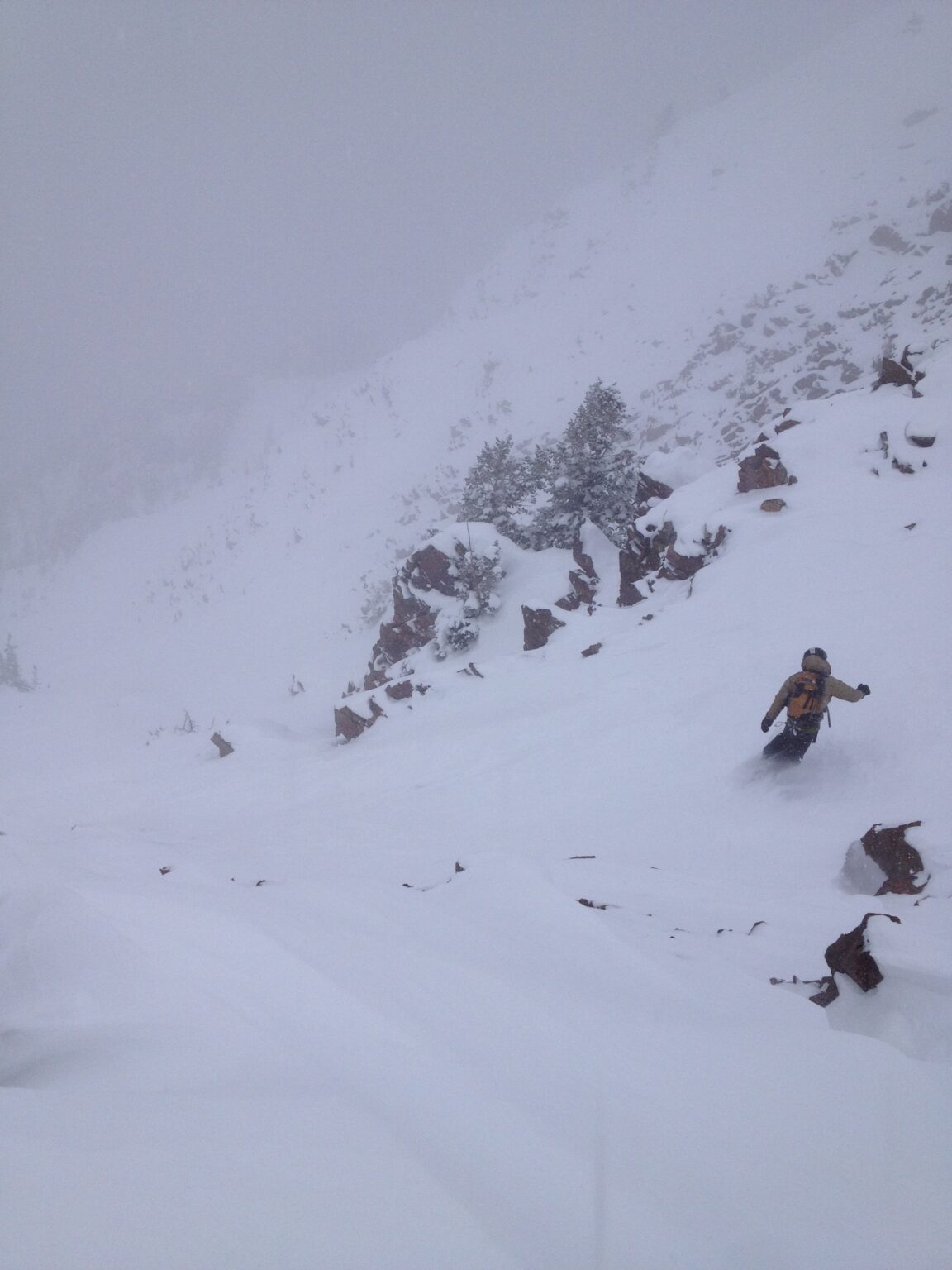 Snowboarding down the White Pine Chute