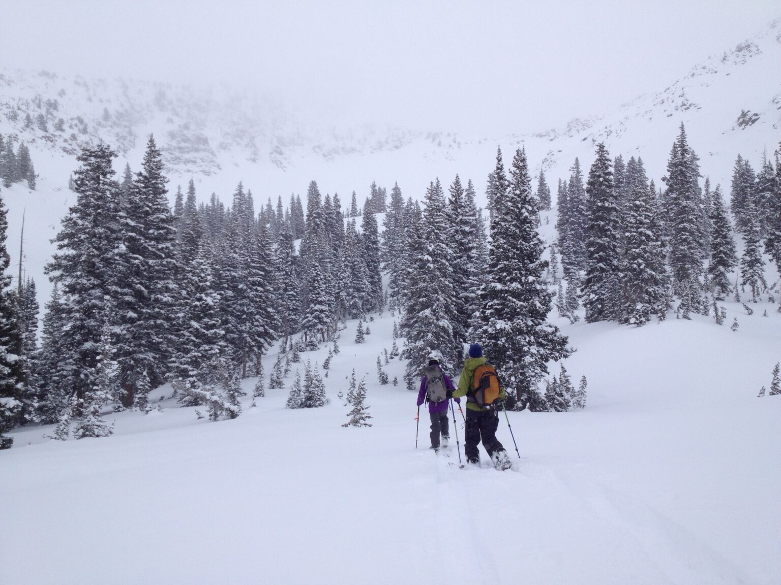 Ski touring across Lake Blanche in Winter