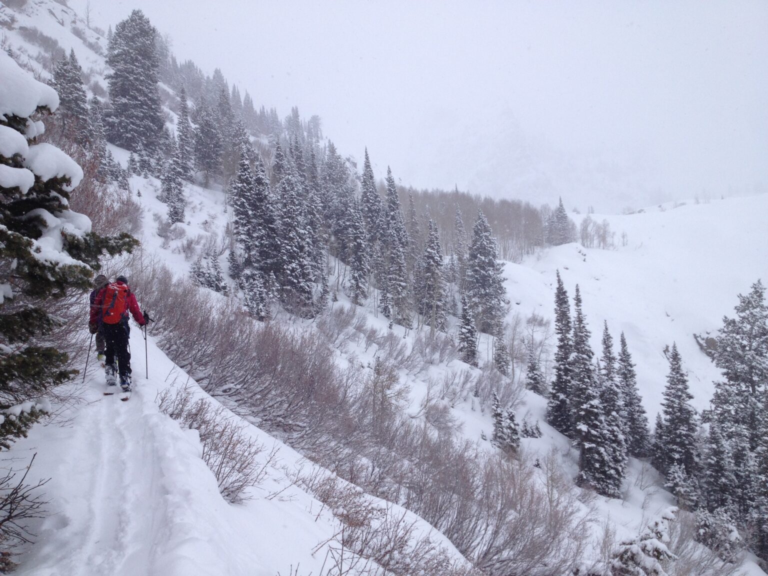 Thin snowpack in the lower basin of the Lake Blanche Trail