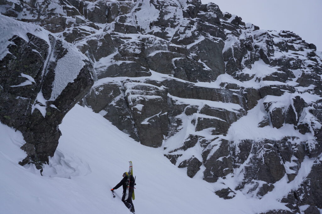 looking up the steep face