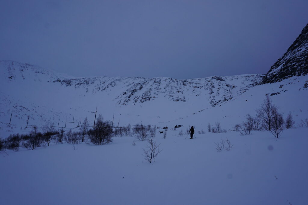 Snowboarding down the valley