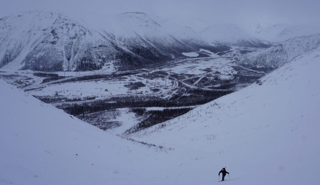 Ski touring into the alpine as the weather starts to change