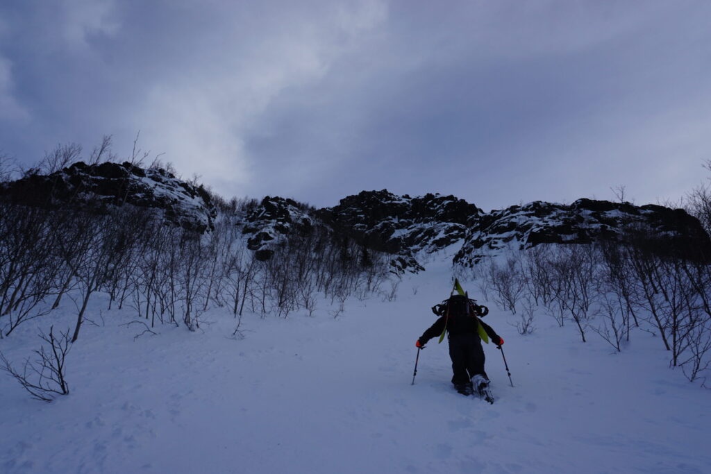 Climbing up the lower slopes of Mount Juksporr