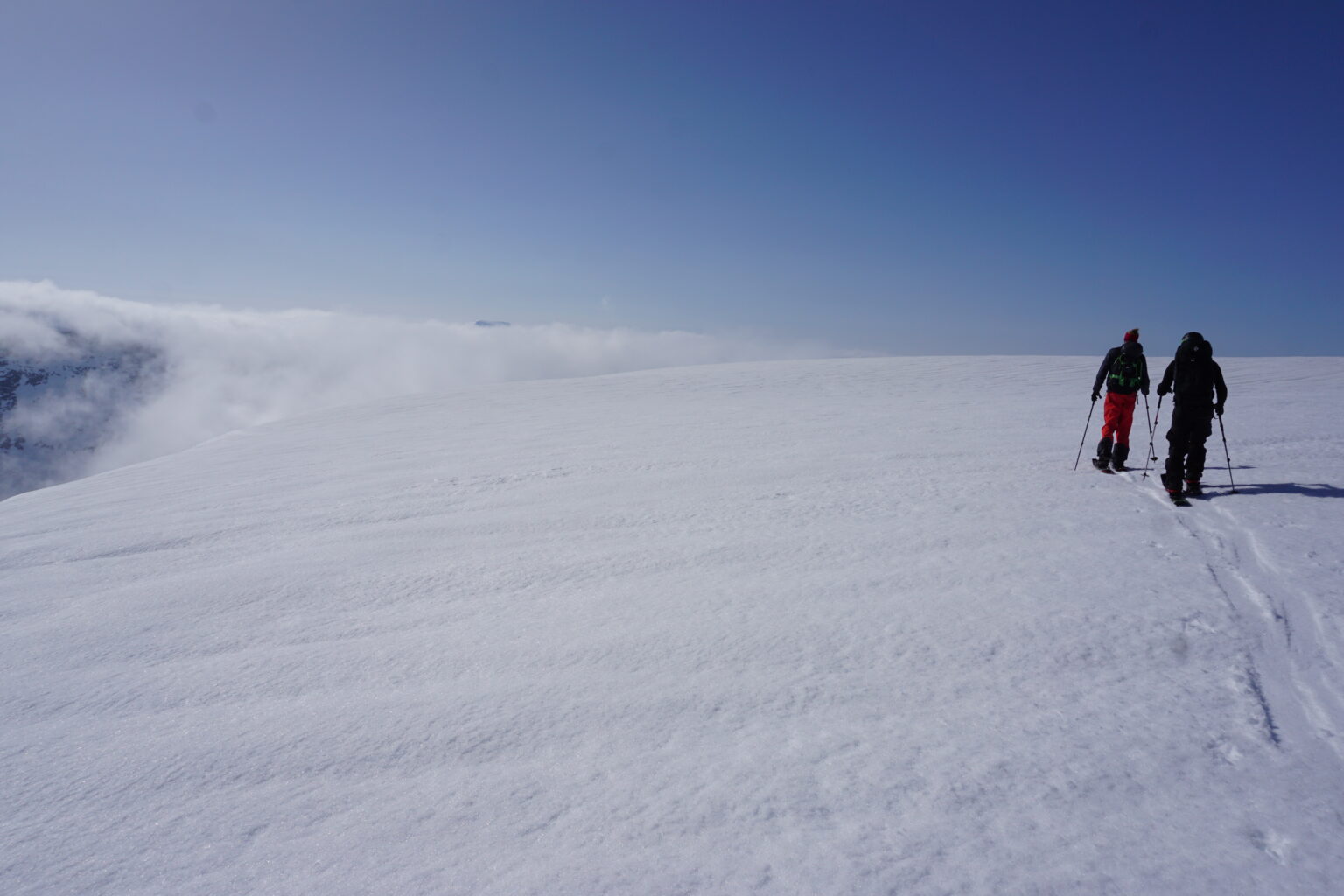 Hiking across the flat summit